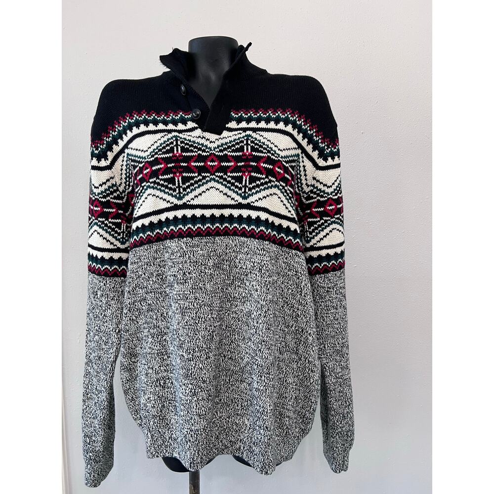Chaps Men’s XL Shawl Collar Sweater Fair‎ Isle Nordic Knit Pullover Winter Y2K